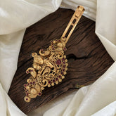 Gold Look Alike Temple Hair clip -Gold Bead-Krishna Radha-Red-G11255